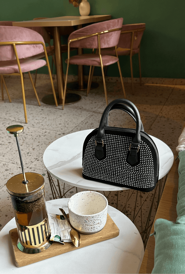 Geanta neagra / argintie cu strasuri Maura