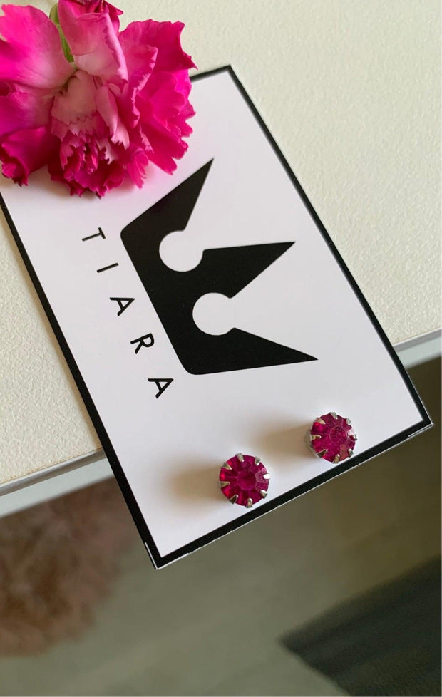 Cercei rotunzi piatra magenta - TIARA CONCEPT STORE